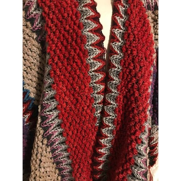 Boho Handmade Sweater Shawl Large Vintage Tassel Cardigan Stylish Crochet - Picture 5 of 6